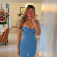 Blue Straps Sheath Homecoming Dress Short Evening Party Dress DP3239