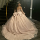 Pink Off Shoulder Tulle Princess Sweet 16 Ball Gown Quinceanera Dress DP3857