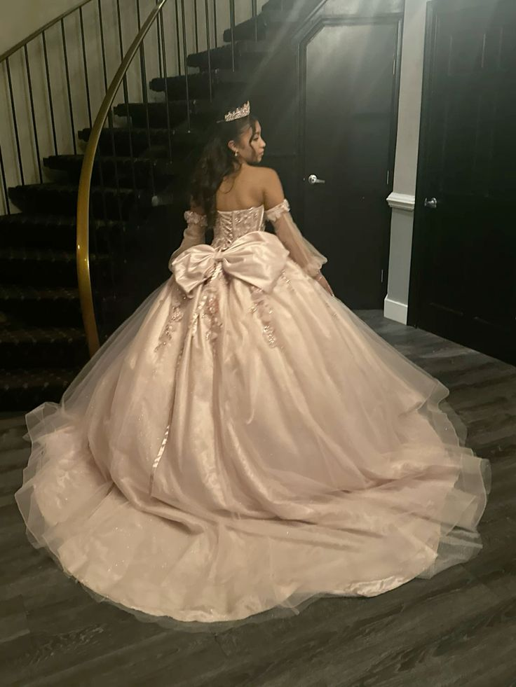 Pink Off Shoulder Tulle Princess Sweet 16 Ball Gown Quinceanera Dress DP3857