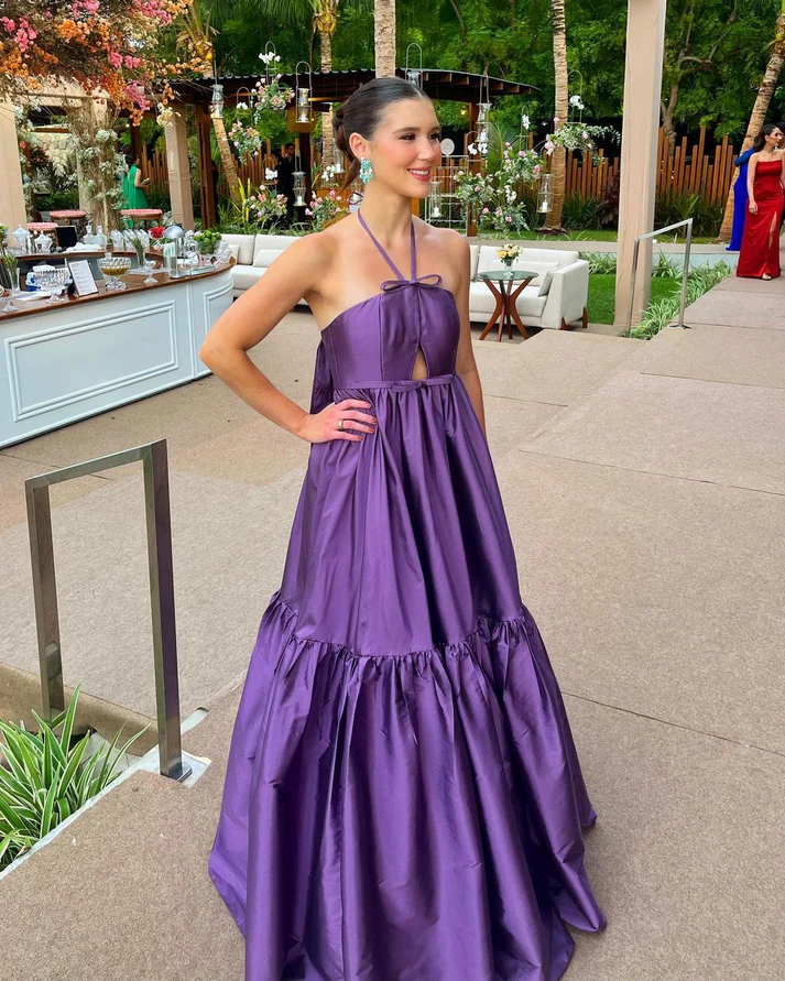 Purple Halter A-Line Formal Party Dress Evening Dress, DP2976