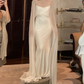 White Open Back Mermaid Long Party Dress Light Wedding Dress, DP3444