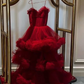 Red Straps A-Line Multi-Layers Tulle Gorgeous Prom Dress Evening Gown, DP2890