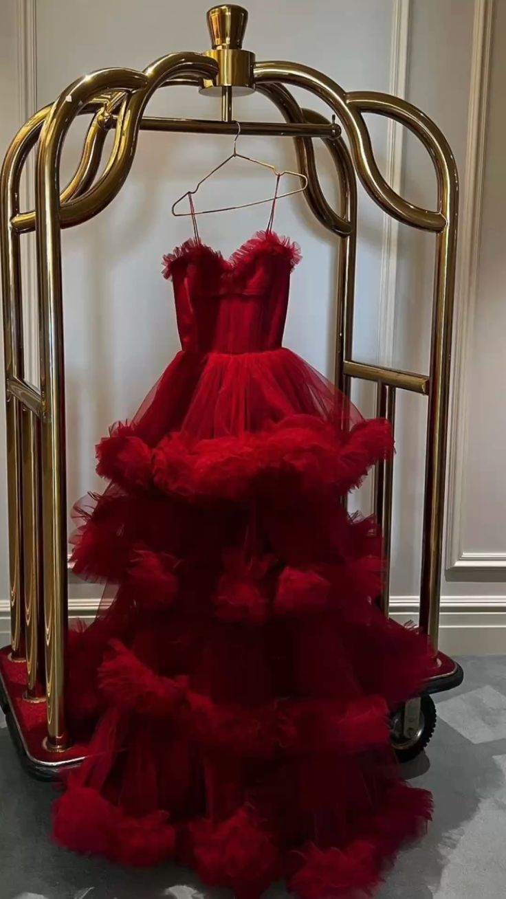 Red Straps A-Line Multi-Layers Tulle Gorgeous Prom Dress Evening Gown, DP2890