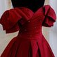Gorgeous Burgundy V-neck Satin Puffy Sleeves Beading Sweet 16 Quinceanera A-Line Evening Dress Ball Gown DP6320