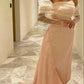 Light Pink Off Shoulder Tulle Elegant Long Evening Party Dress, DP3154