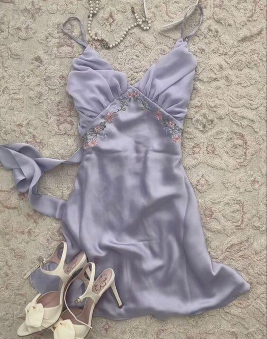 Light Lilac V Neck Lovely Homecoming Dress Short Party Dress, DP3167