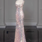 Shiny Pink Sequins Mermaid Long Prom Dress with Detachable Bowknot, DP3650