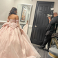 Pink Off Shoulder Tulle Princess Sweet 16 Ball Gown Quinceanera Dress DP3857