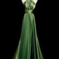 Elegant Halter Open Back Green A-Line Long Formal Party Dress, DP3458