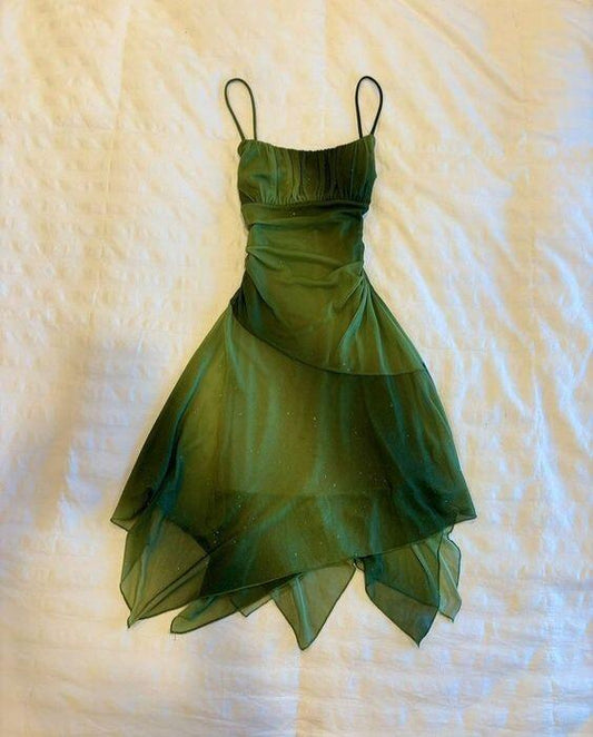 Green Spaghetti Straps Sheath Shiny Evening Party Dress Cocktail Dress, DP3249