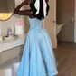 Blue A-Line Straps Long Party Dress Wedding Guest Dress, DP3777