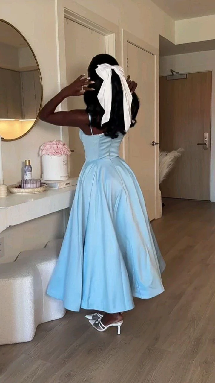 Blue A-Line Straps Long Party Dress Wedding Guest Dress, DP3777