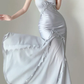 Light Blue Evening Dress Spaghetti Straps Mermaid Satin Long Party Dress, DP5363