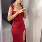 Sexy Red Straps Sheath Satin Long Party Dress Cute Dress, DP4133