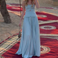 Light Blue Strapless A-Line Long Prom Dress Wedding Guest Dress, DP3173