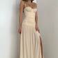 Ivory Spaghetti Straps A-Line Charming Long Evening Dress with Slit, DP2540