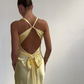 Yellow V Neck Backless Elegant Party Dress Wedding Guest Dress, DP2861