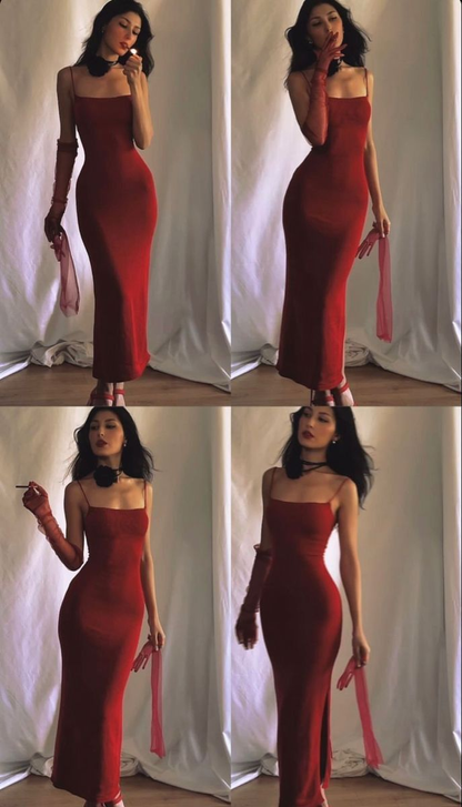 Sexy Red Spaghetti Straps Mermaid Stunning Long Evening Dress, DP3397