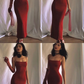 Sexy Red Spaghetti Straps Mermaid Stunning Long Evening Dress, DP3397