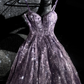 Robe de bal longue violette brillante à bretelles spaghetti, coupe trapèze, en dentelle et tulle, tenue d'anniversaire, DP5135