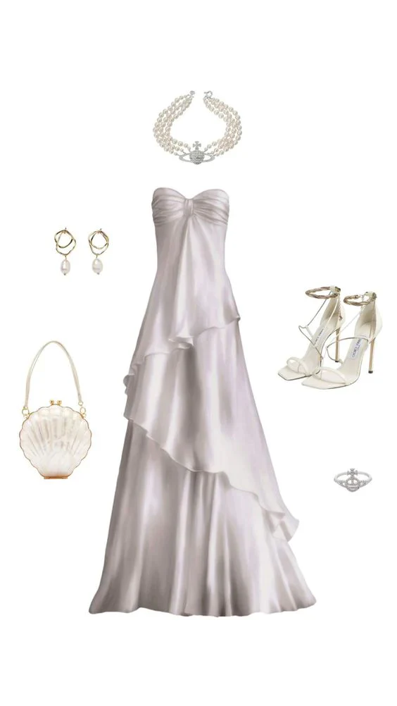 White Strapless A-Line Satin Long Party Dress Birthday Outfits, DP3424