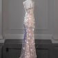 Shiny Pink Sequins Mermaid Long Prom Dress with Detachable Bowknot, DP3650