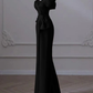 Black Off Shoulder Straps Mermaid Long Prom Dress Evening Gown, DP3607