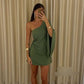 Robe de bal courte asymétrique vert olive chic DP3276