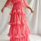 Watermelon Red Chiffon A-Line Tiered Elegant Long Party Dress, DP2539