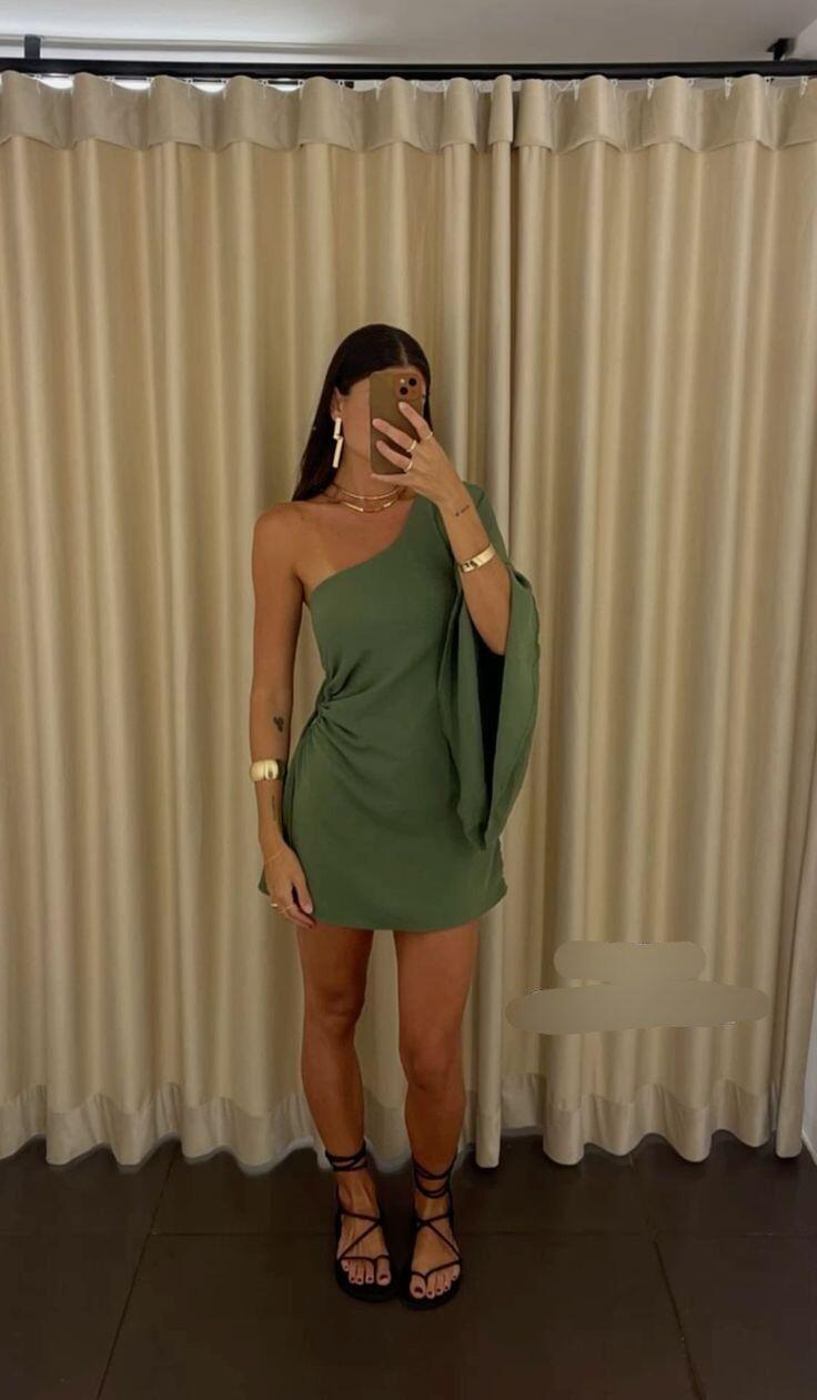 Green One Shoulder Sheath Fashion Short Party Dress Cocktail Dress, DP3276