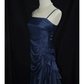 Dark Navy Straps Vintage Floral Asymmetrical Hem Long Prom Dress, DP3137