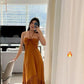 Caramel Halter A-Line Long Fashion Summer Vacation Dress Wedding Guest Dress, DP3277