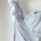 Light Blue Evening Dress Spaghetti Straps Mermaid Satin Long Party Dress, DP5363