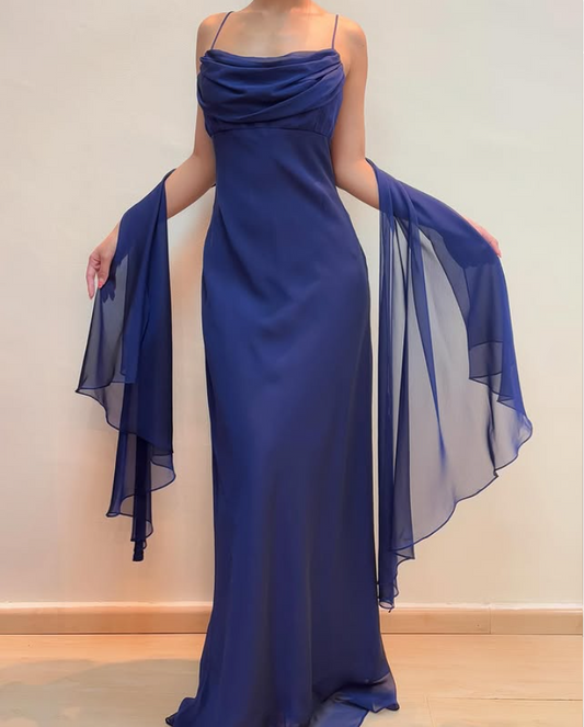 Elegant Spaghetti Straps Sheath Vintage Long Prom Dress Evening Party Dress, DP5398
