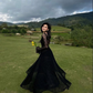 Sexy Black Long Sleeves A-Line Lace Long Party Dresses Elegant Evening Dress, DP5435