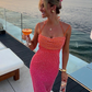 Fuchsia Straples Backless Mermaid Beading Long Party Dress, DP2568