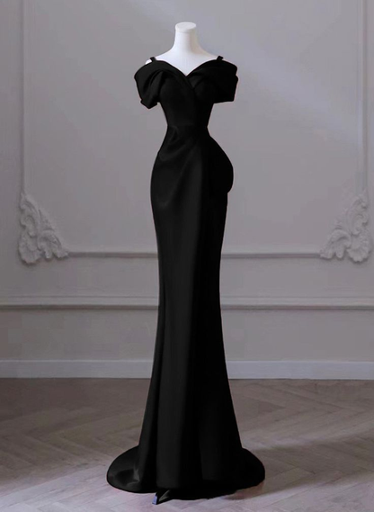 Black Off Shoulder Straps Mermaid Long Prom Dress Evening Gown, DP3607