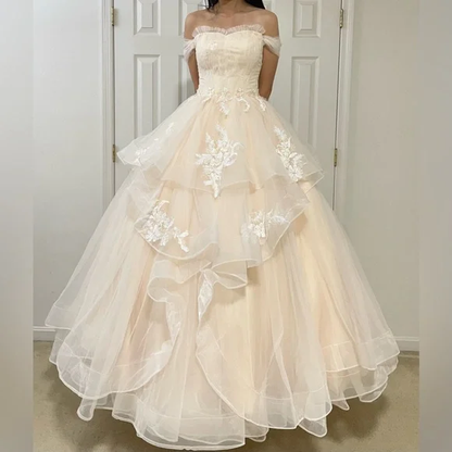 Lovely Off Shoulder Tulle A-Line Quinceanera Dress Birthday Dress, DP2664