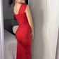 Sexy Red Straps Sheath Satin Long Party Dress Cute Dress, DP4133