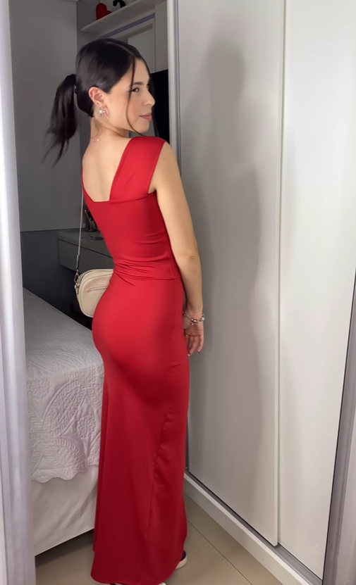 Sexy Red Straps Sheath Satin Long Party Dress Cute Dress, DP4133