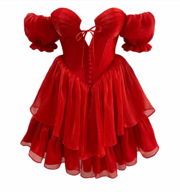 Süßes rotes schulterfreies kurzes A-Linien-Partykleid Cocktailkleid Homecoming-Kleid DP6496