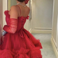 Red Straps A-Line Multi-Layers Tulle Gorgeous Prom Dress Evening Gown, DP2890