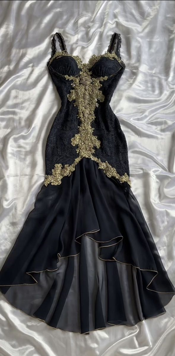 Black Straps Mermaid Appliques Vintage Prom Dress Formal Evening Dress, DP5405
