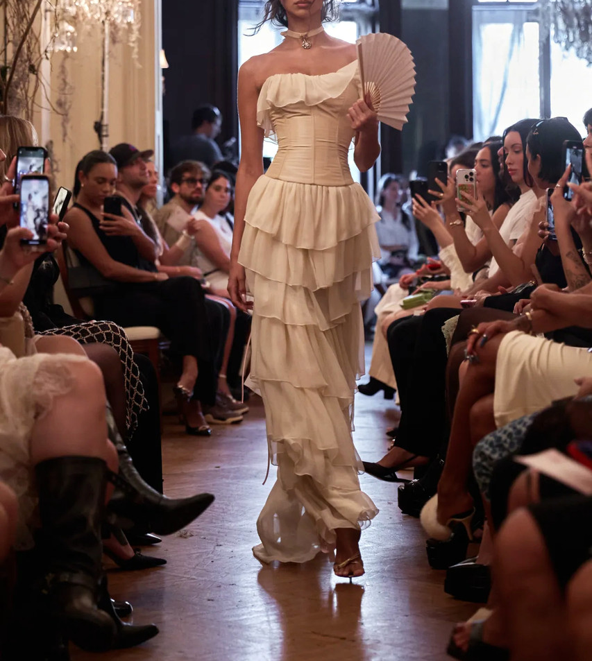 Ivory Strapless Chiffon Tiered Sheath Gorgeous Evening Dress, DP2647
