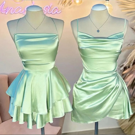 Mint Green A-Line Satin Cute Mini Summer Dress Homecoming Dress, DP3259