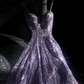 Robe de bal longue violette brillante à bretelles spaghetti, coupe trapèze, en dentelle et tulle, tenue d'anniversaire, DP5135