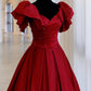 Gorgeous Burgundy V-neck Satin Puffy Sleeves Beading Sweet 16 Quinceanera A-Line Evening Dress Ball Gown DP6320