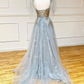 Charming Grey Tulle Appliques Long Prom Dress Formal Dress With Lace Up,DP0160