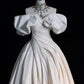 Robe de mariée élégante en satin, coupe trapèze, épaules dénudées, DP7057
