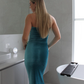 Charming Fuchsia Strapless Velvet Sexy Sheath Long Party Dress, DP2404